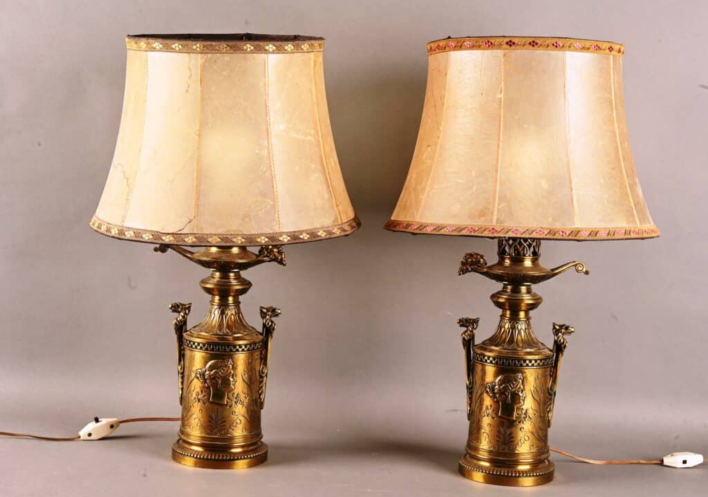 Paire de lampes XIXe en laiton