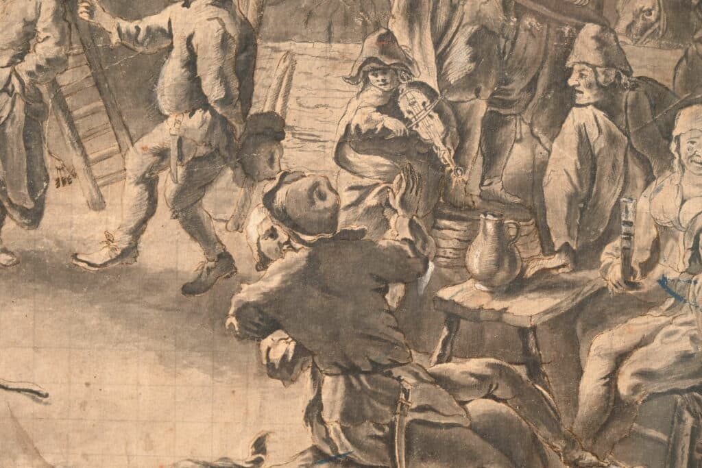 "Scène de liesse dans une taverne" dessin