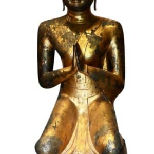 Grande statue de moine en bronze laqué or