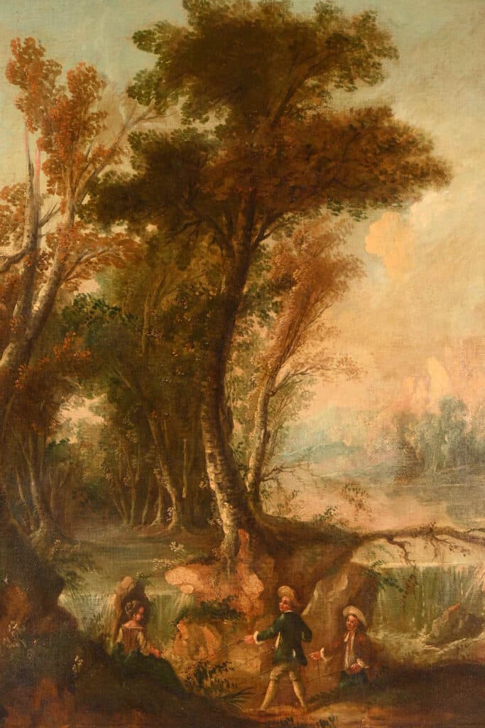 Personnages à la cascade en sous bois.